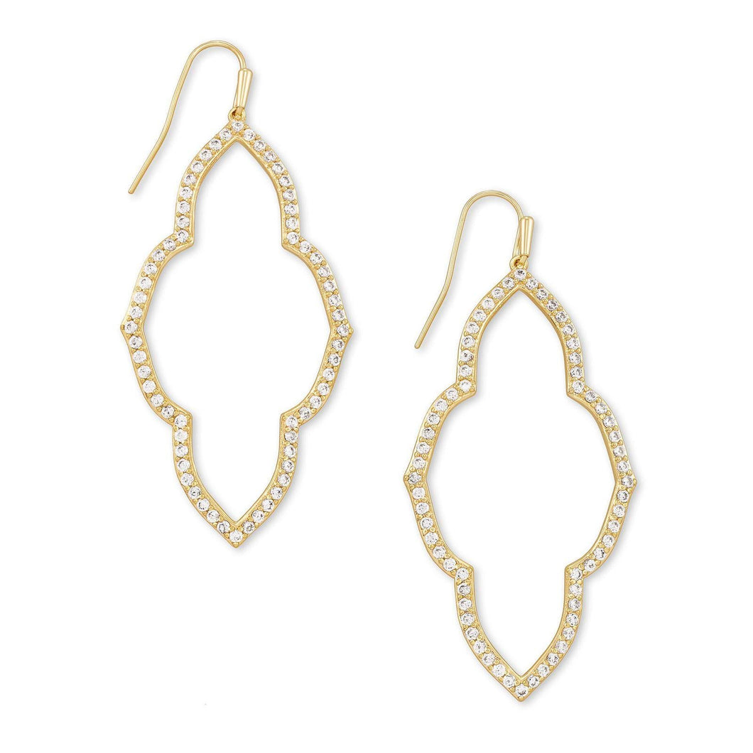 Kendra Scott Abbie Open Frame Earrings in White Crystal, Gold-Plated