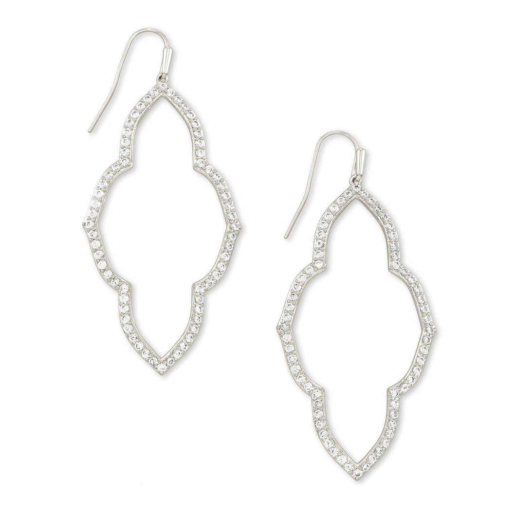 Kendra Scott Abbie Open Frame Earrings in White Crystal, Rhodium-Plated