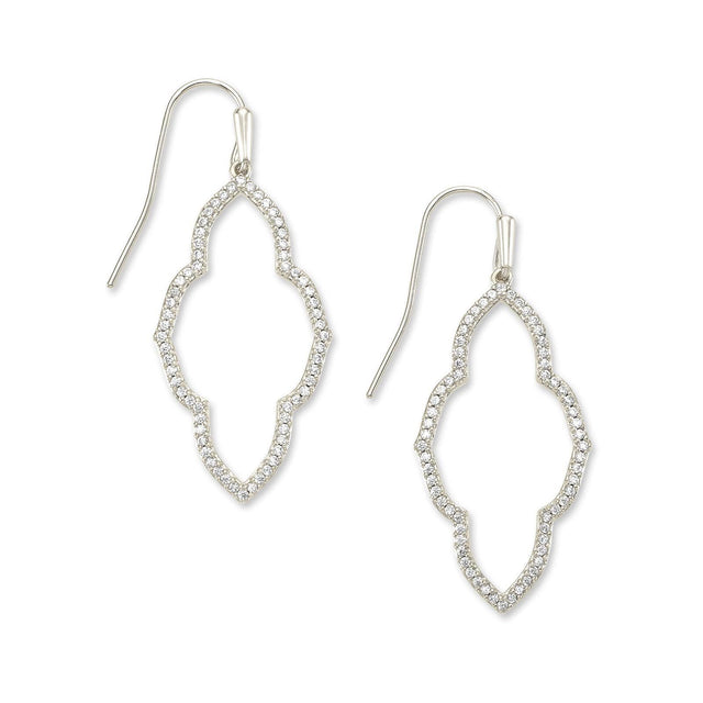 Kendra Scott Abbie Small Open Frame Earrings in White Crystal, Rhodium-Plated