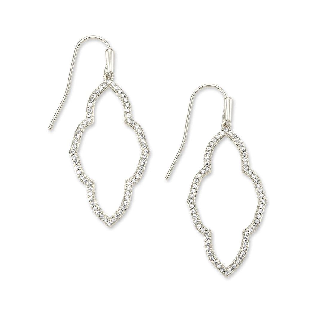Kendra Scott Abbie Small Open Frame Earrings in White Crystal, Rhodium-Plated