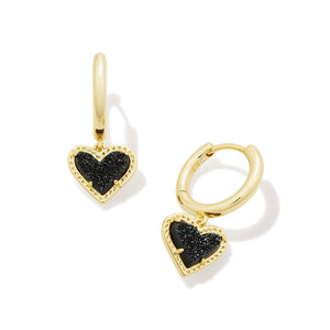 Kendra Scott Ari Heart Earrings in Black Drusy, Gold-Plated