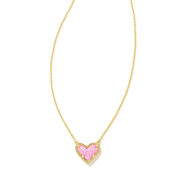 Kendra Scott Ari Heart Pendant Necklace in Bubblegum Pink Kyocera Simulated Opal