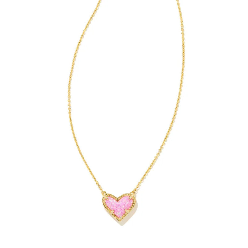 Kendra Scott Ari Heart Pendant Necklace in Bubblegum Pink Kyocera Simulated Opal