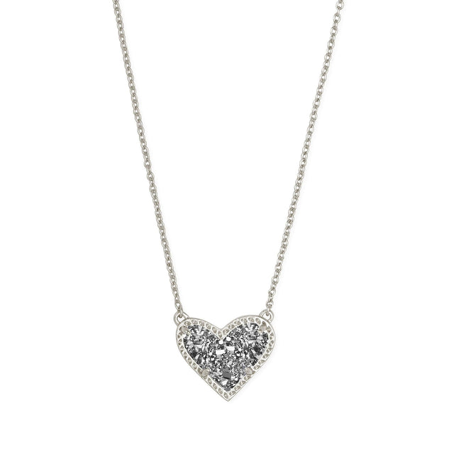 Kendra Scott Ari Heart Pendant Necklace in Platinum-Tone Drusy