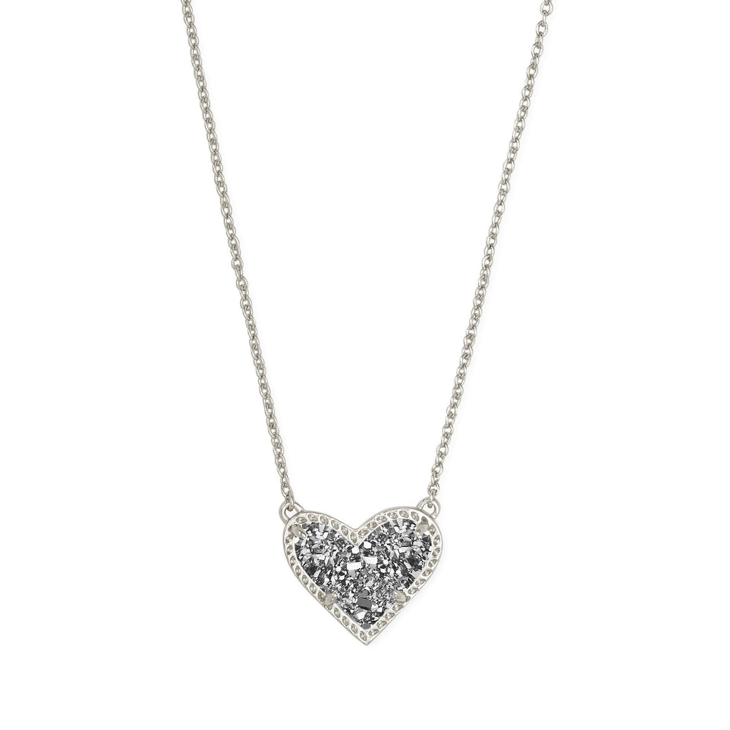 Kendra Scott Ari Heart Pendant Necklace in Platinum-Tone Drusy