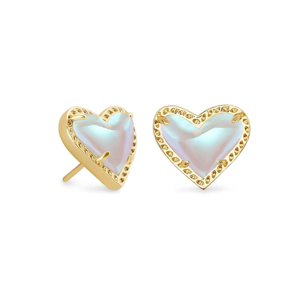 Kendra Scott Ari Heart Stud Earrings in Dichroic Glass, Gold-Plated