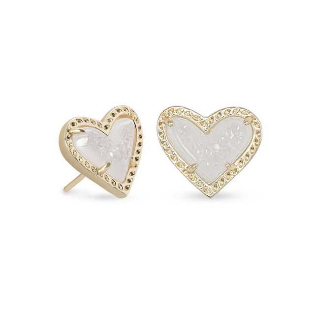 Kendra Scott Ari Heart Stud Earrings in Iridescent Drusy, Gold-Plated