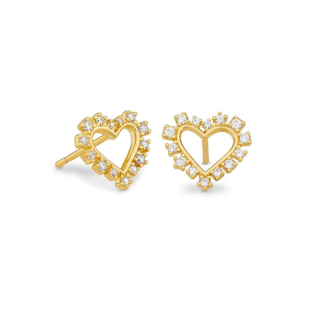 Kendra Scott Ari Heart Stud Earrings in White Crystal, Gold-Plated