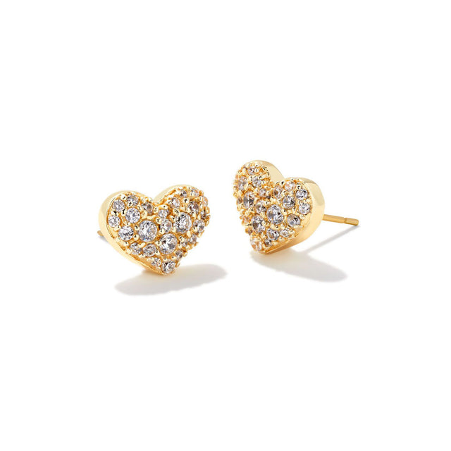 Kendra Scott Ari Pave Crystal Heart Earrings in White Crystal, Gold-Plated