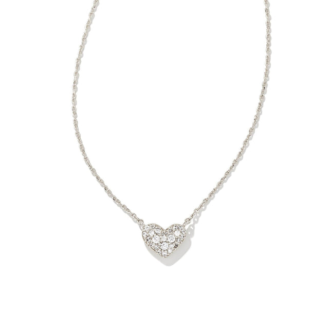 Kendra Scott Ari Pave Crystal Heart Necklace in White Crystal, Rhodium-Plated