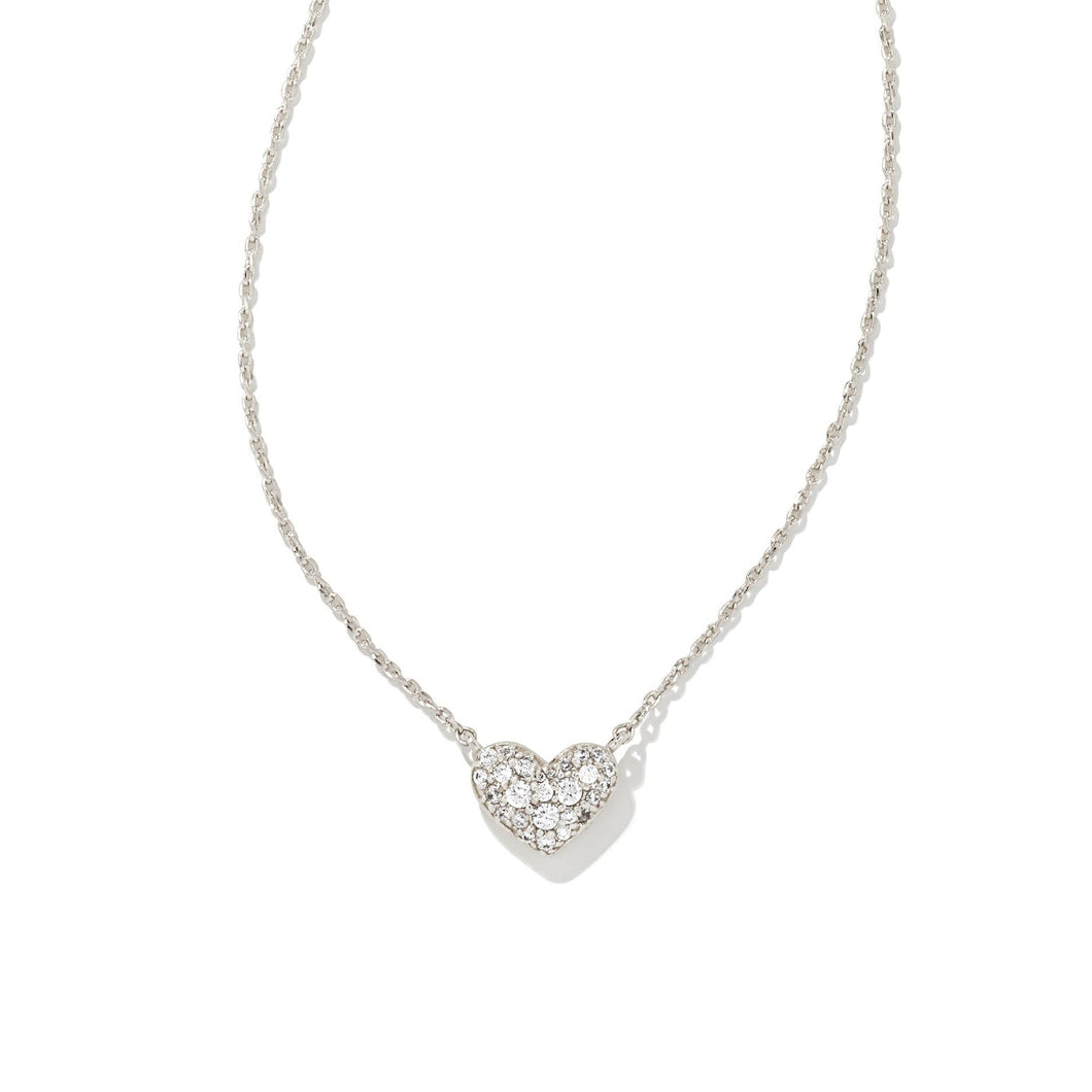 Kendra Scott Ari Pave Crystal Heart Necklace in White Crystal, Rhodium-Plated