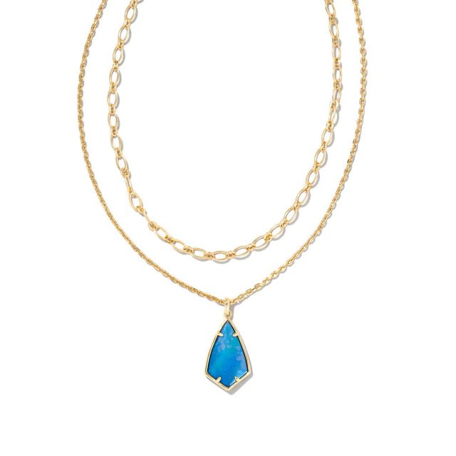 Kendra Scott Camry Gold Multi Strand Necklace in Dark Blue Mother-of-Pearl