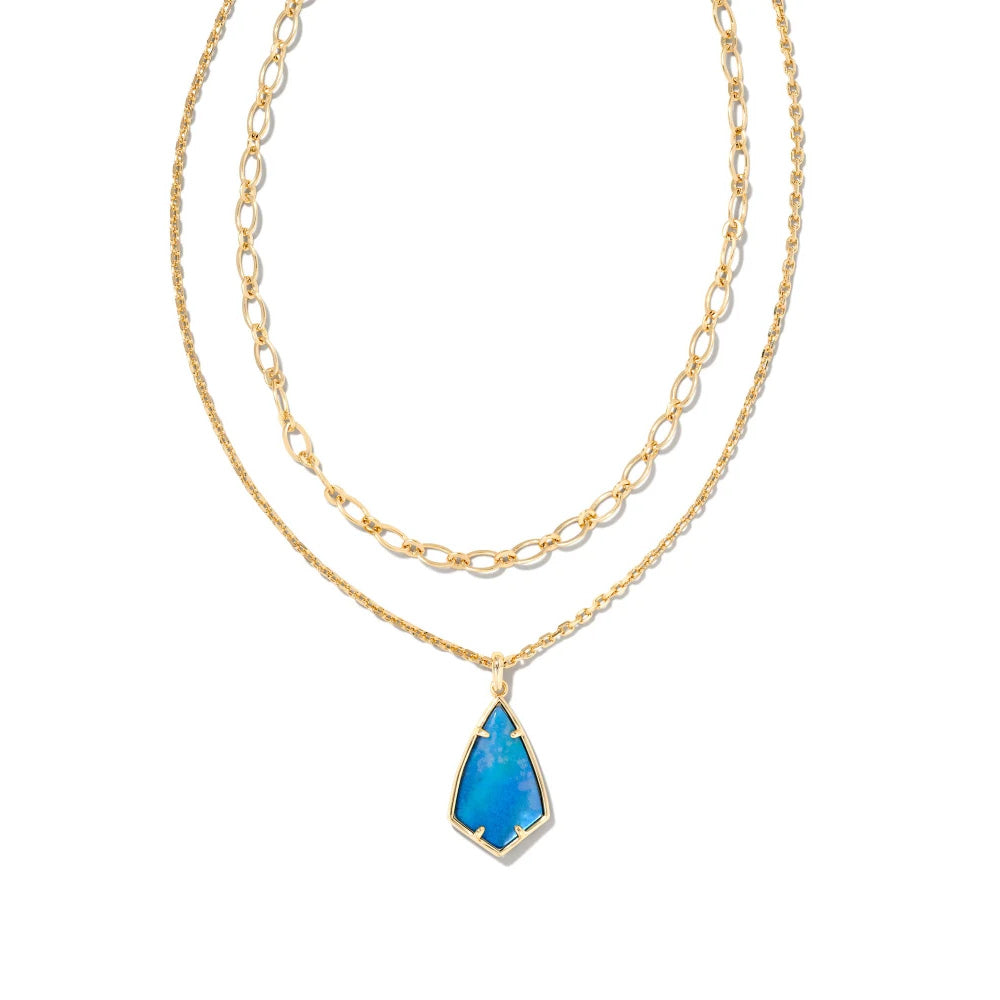 Kendra Scott Camry Gold Multi Strand Necklace in Dark Blue Mother-of-Pearl