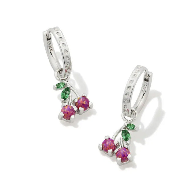 Kendra Scott Cherry Huggie Earrings in Berry Kyocera Created Opal, Rhodium-Plated