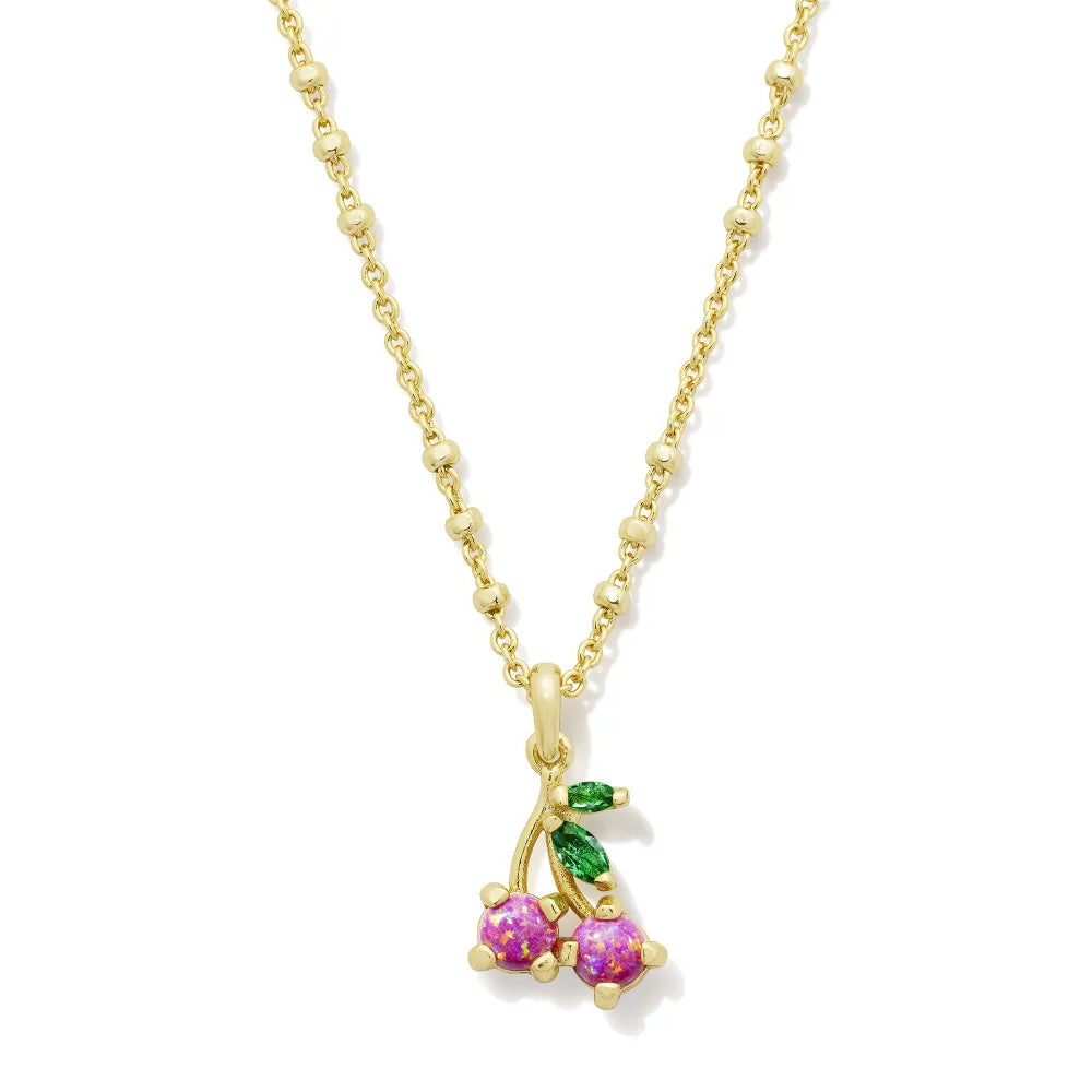 Kendra Scott Cherry Short Pendant Necklace in Berry Kyocera Created Opal, Gold-Plated