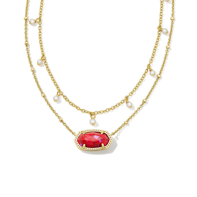 Kendra Scott Elisa Pearl Multi Strand Necklace in Bronze Veined Red and Fuchsia Magnesite