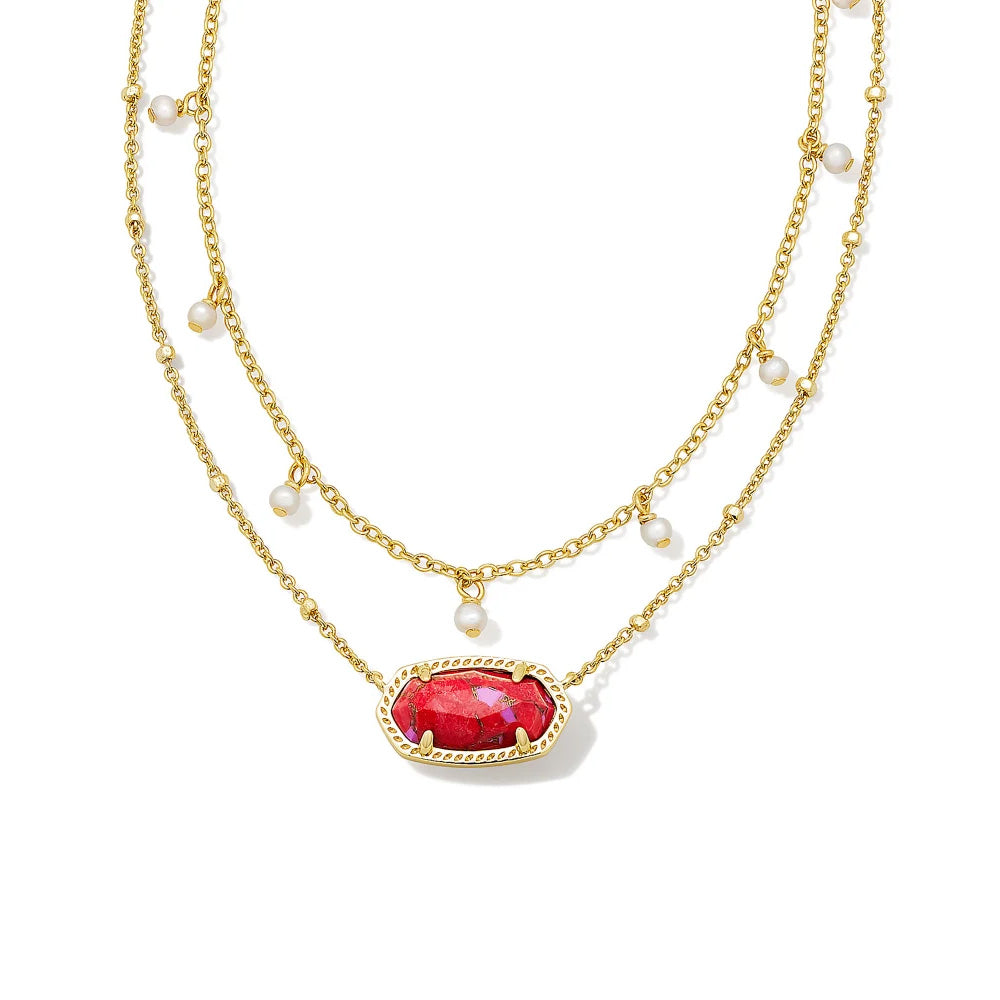 Kendra Scott Elisa Pearl Multi Strand Necklace in Bronze Veined Red and Fuchsia Magnesite