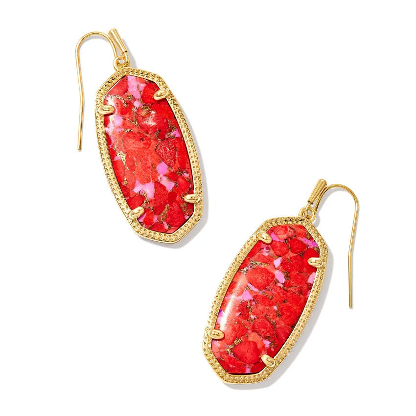 Kendra Scott Elle Drop Earrings in Bronze Veined Red and Fuchsia Magnesite
