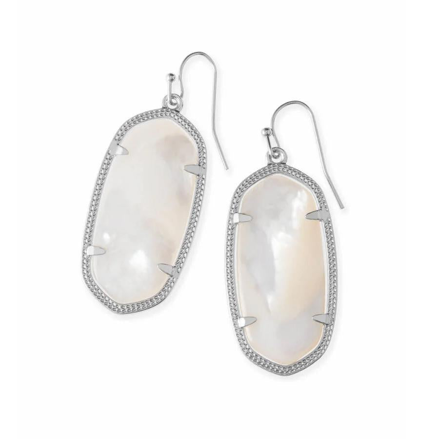 Kendra Scott Elle Earrings in Ivory Mother-of-Pearl, Rhodium-Plated