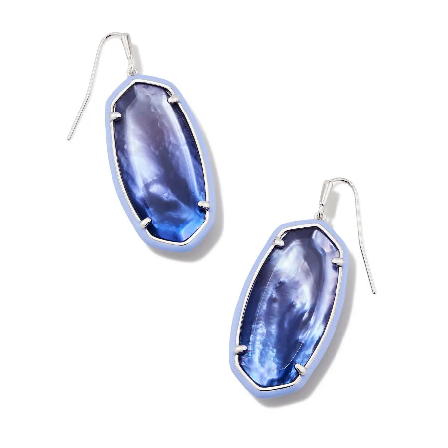 Kendra Scott Elle Enamel Framed Drop Earrings in Dark Lavender Ombre Illusion, Rhodium-Plated
