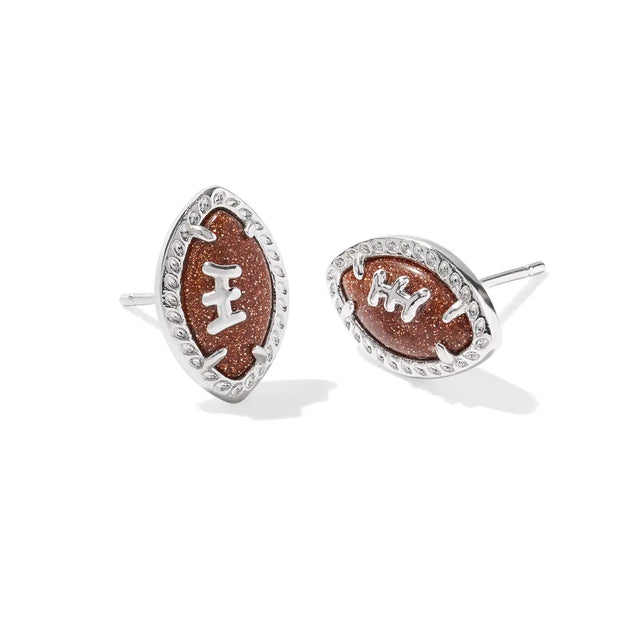 Kendra Scott Football Stud Earrings in Orange Goldstone, Rhodium-Plated