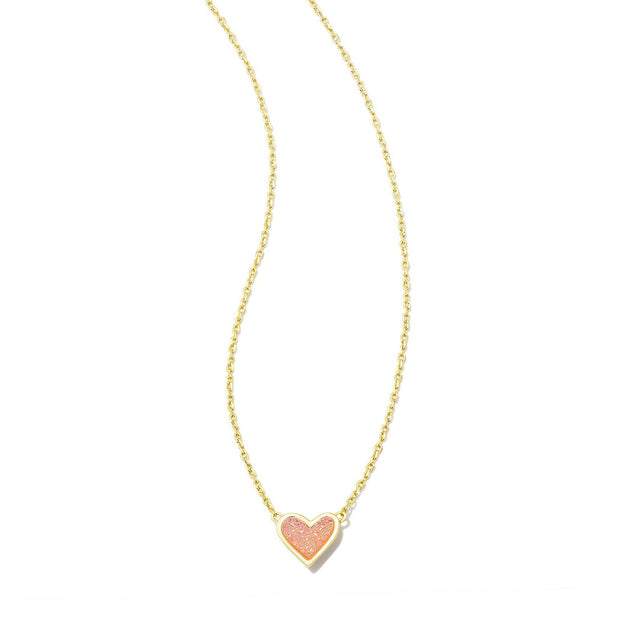 Kendra Scott Framed Ari Heart Short Pendant Necklace in Light Pink Drusy