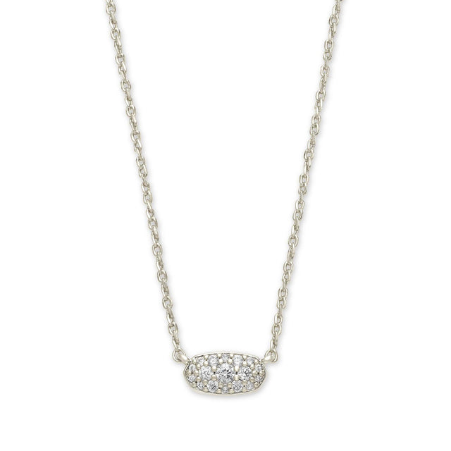 Kendra Scott Grayson Pendant Necklace in White Crystal, Rhodium-Plated