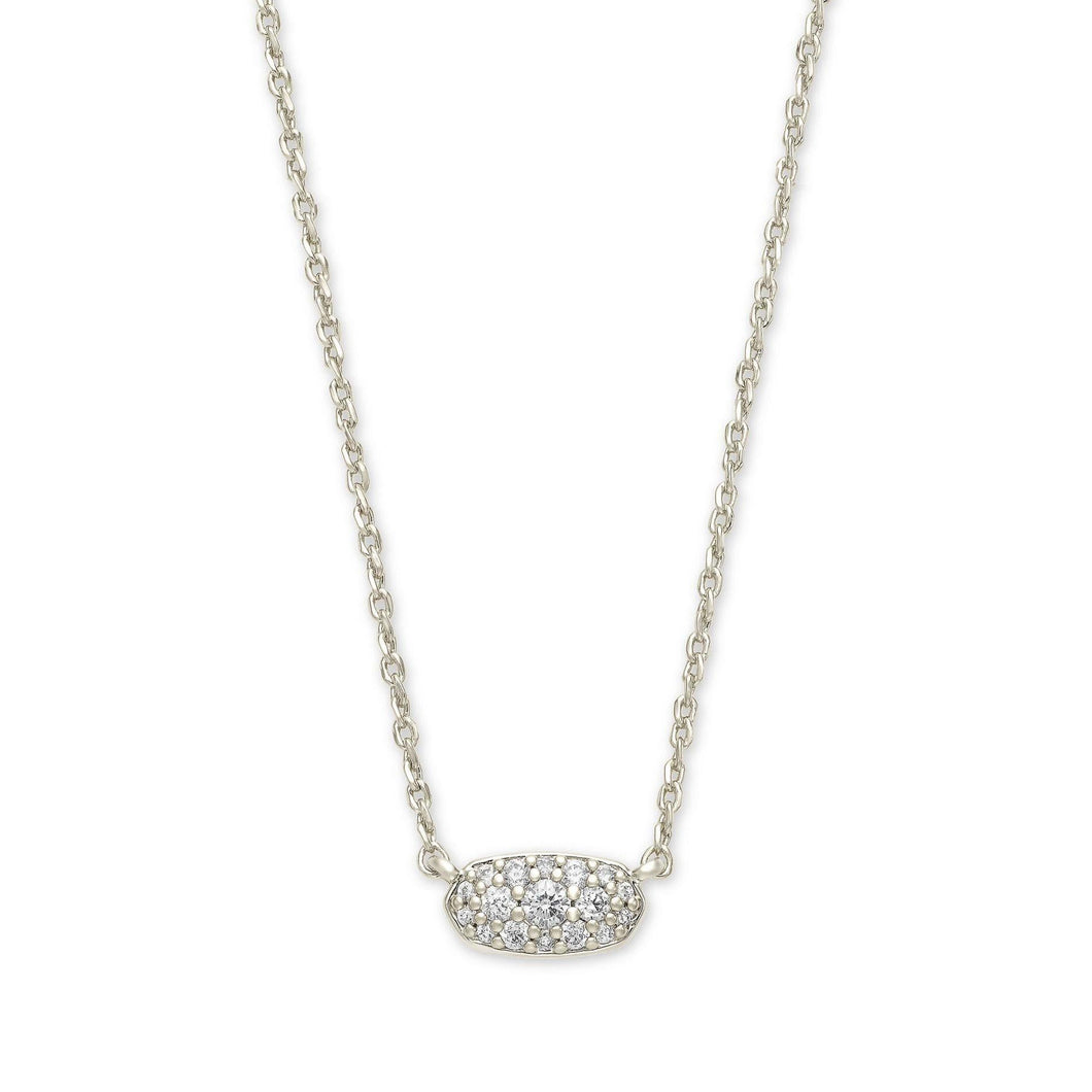 Kendra Scott Grayson Pendant Necklace in White Crystal, Rhodium-Plated
