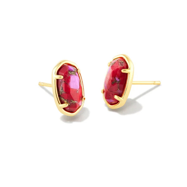Kendra Scott Grayson Stud Earrings in Bronze Veined Red and Fuchsia Magnesite