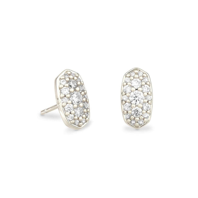 Kendra Scott Grayson Stud Earrings in White Crystal, Rhodium-Plated
