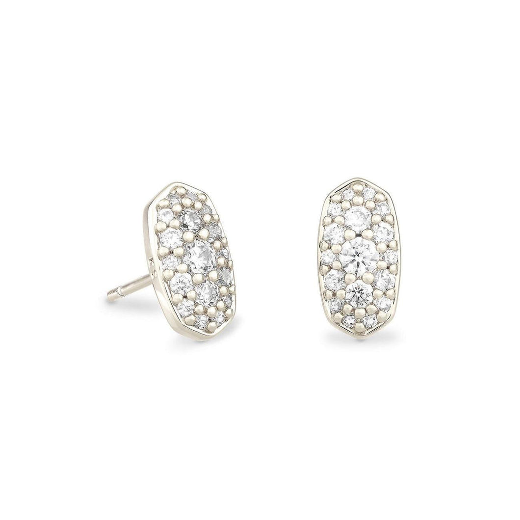 Kendra Scott Grayson Stud Earrings in White Crystal, Rhodium-Plated