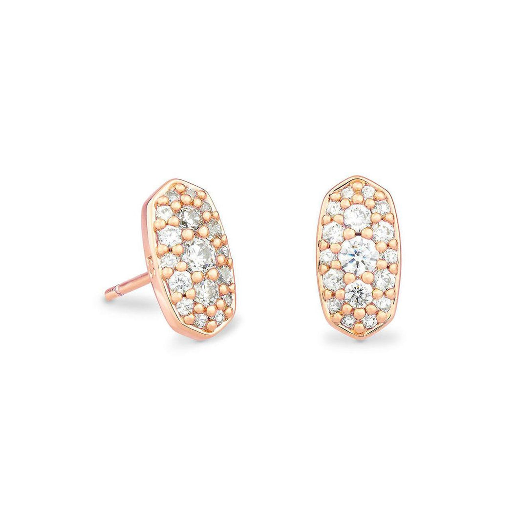 Kendra Scott Grayson Stud Earrings in White Crystal, Rose Gold-Plated
