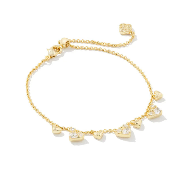 Kendra Scott Haven Heart Chain Bracelet in White Cubic Zirconia, Gold-Plated