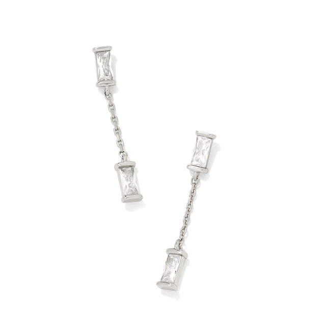 Kendra Scott Juliette Drop Earrings in White Crystal, Rhodium-Plated