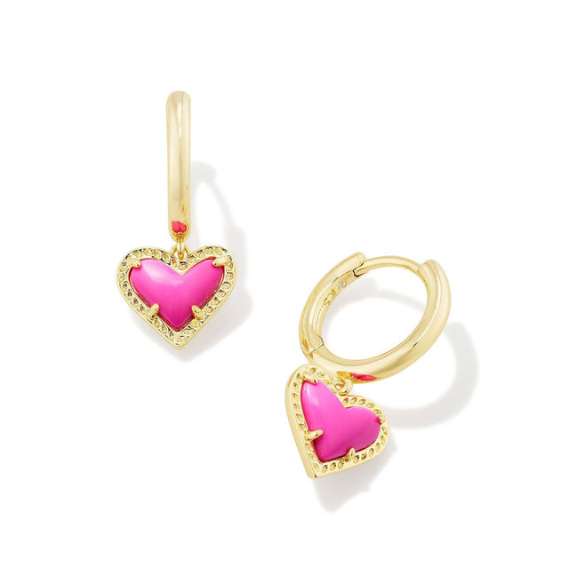 Kendra Scott Kendra Scott Ari Heart Earrings in Neon Pink Magnesite, Gold-Plated