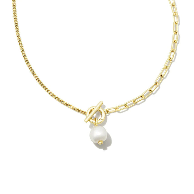 Kendra Scott Leighton Convertible Chain Necklace in White Freshwater Cultured Pearl