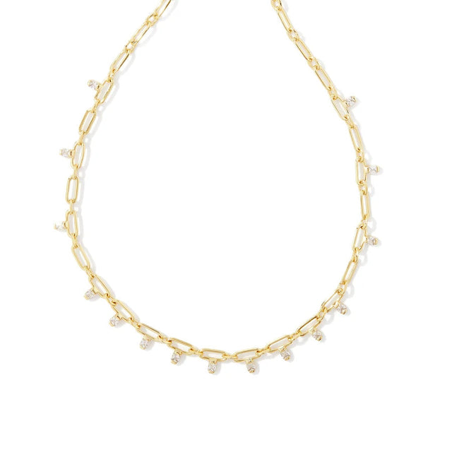 Kendra Scott Lindy Crystal Chain Necklace in White Cubic Zirconia, Gold-Plated