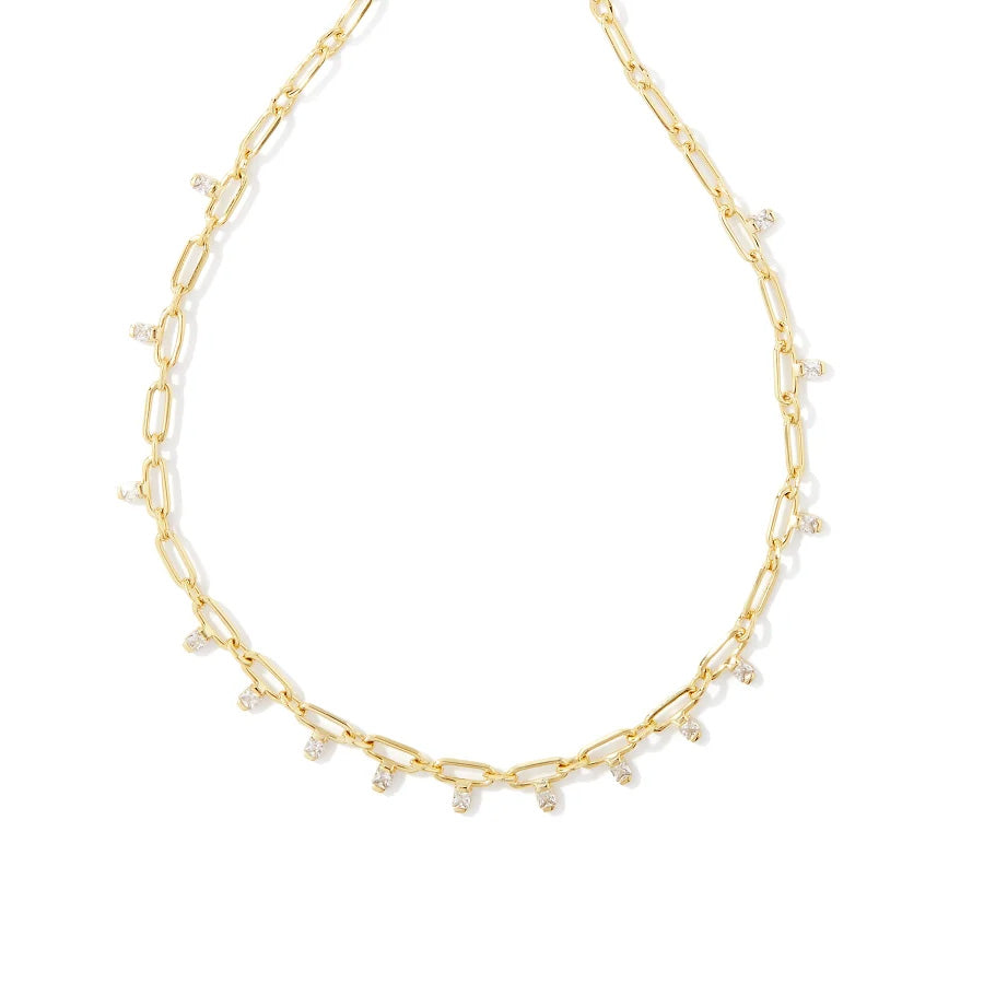 Kendra Scott Lindy Crystal Chain Necklace in White Cubic Zirconia, Gold-Plated