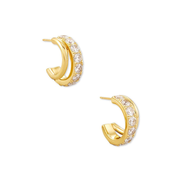 Kendra Scott Livy Huggie Earrings in White Crystal, Gold-Plated