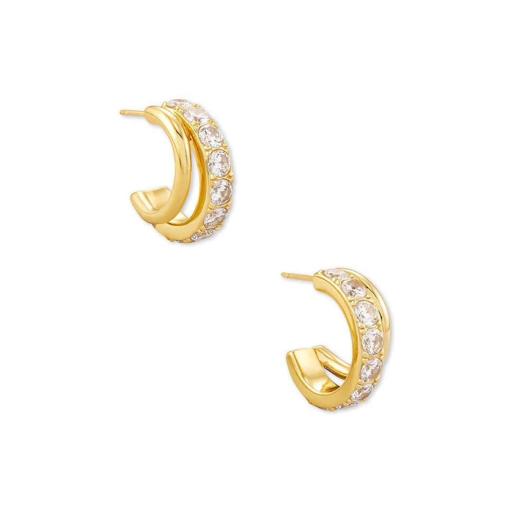 Kendra Scott Livy Huggie Earrings in White Crystal, Gold-Plated