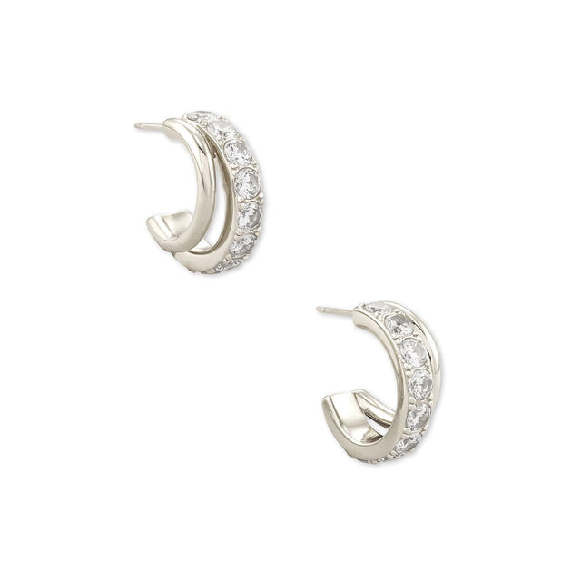 Kendra Scott Livy Huggie Earrings in White Crystal, Rhodium-Plated