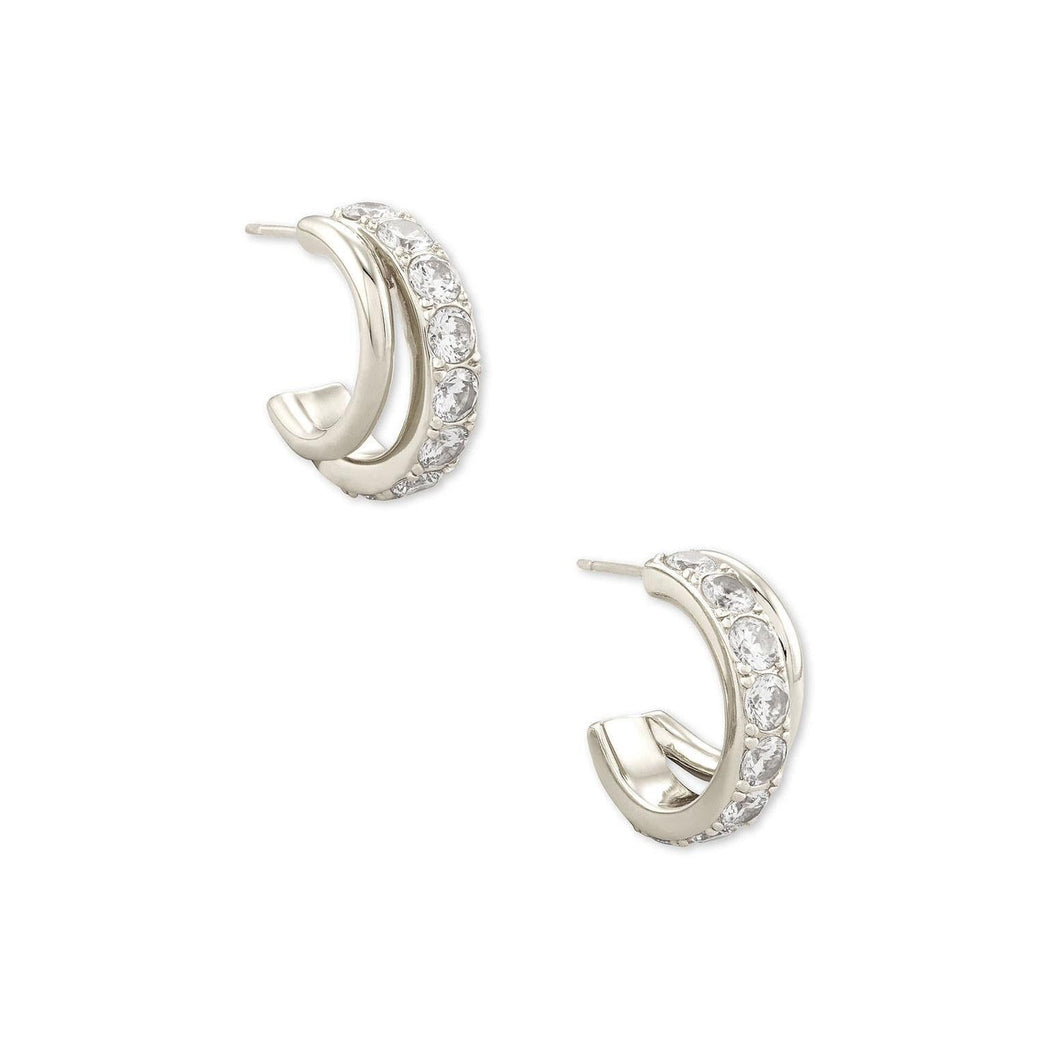 Kendra Scott Livy Huggie Earrings in White Crystal, Rhodium-Plated