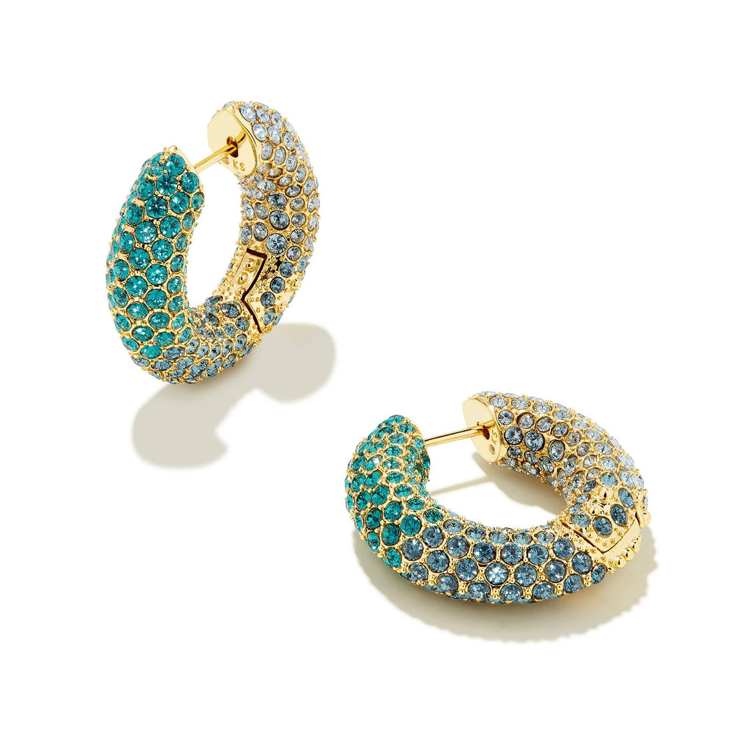 Kendra Scott Mikki Pave Hoop Earrings in Green Blue Ombre Mix