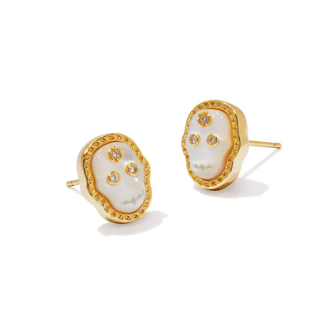 Kendra Scott Skeleton Stud Earrings in Ivory Mother-of-Pearl, Gold-Plated