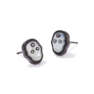 Kendra Scott Skeleton Stud Earrings in Ivory Mother-of-Pearl, Gunmetal-Plated