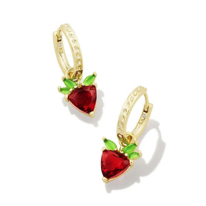 Kendra Scott Strawberry Huggie Earrings in Red Crystal, Gold-Plated