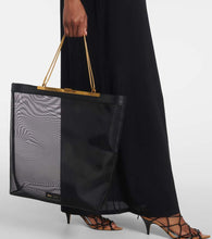 Khaite Augusta leather-trimmed mesh shopper