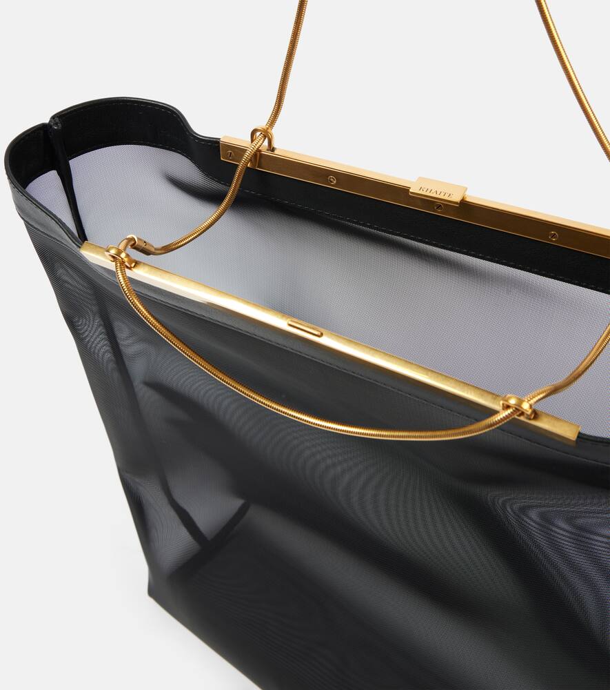 Khaite Augusta leather-trimmed mesh shopper
