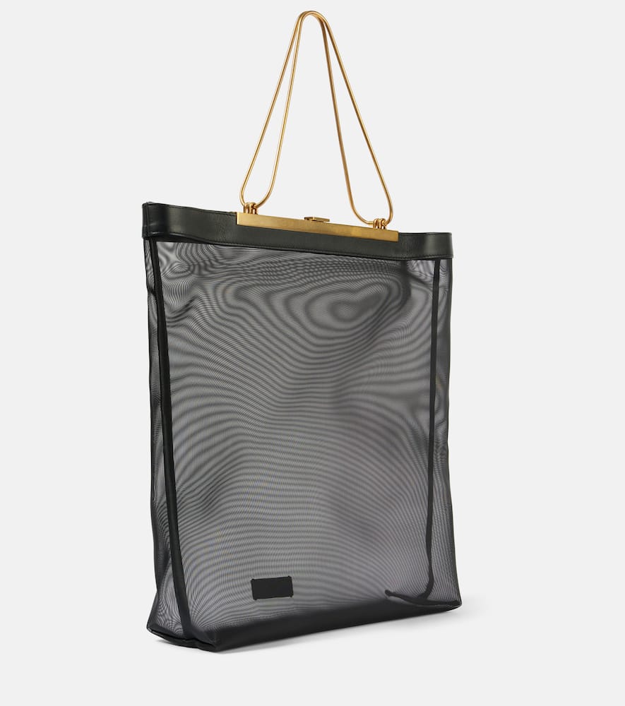Khaite Augusta leather-trimmed mesh shopper