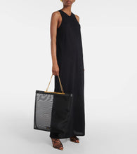 Khaite Augusta leather-trimmed mesh shopper